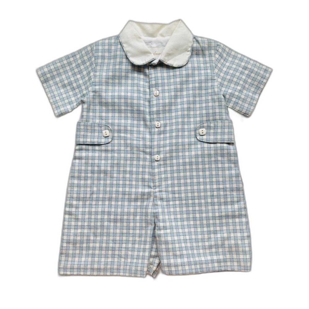 New Strasburg Children Blue Cream Checkered Shortall Size 12 months